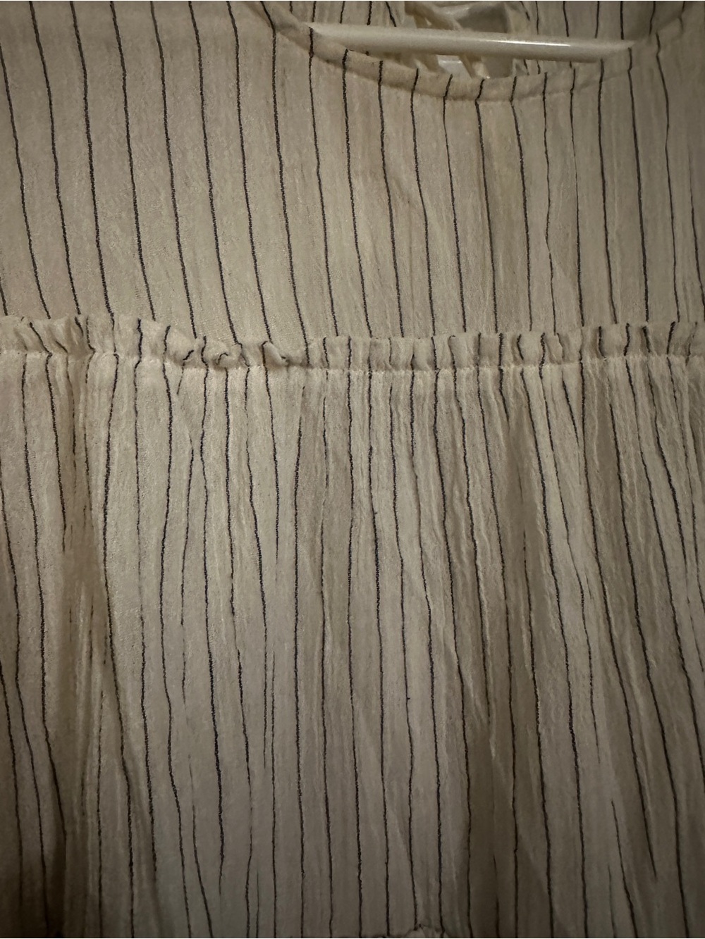 Madewell Cream Blouse with Thin Black Stripes and Ruffle Tiers - Picture 2 of 5